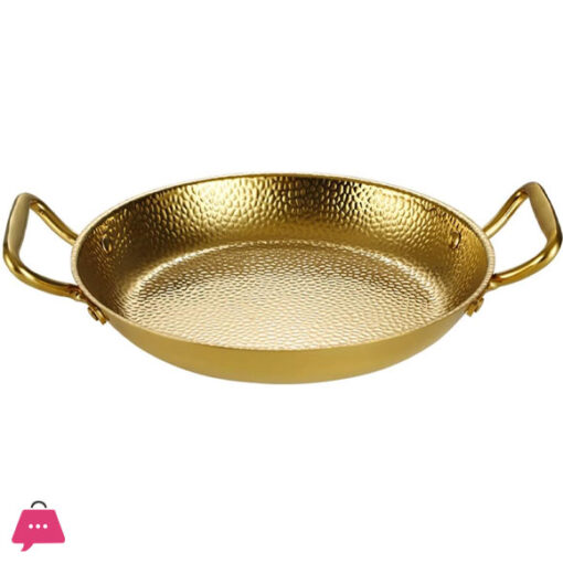 Golden Spanish Paella Deep Pan Stainless Steel Non-Stick Seafood Skillet Dual Handle for Home Restaurant Cooking 24cm