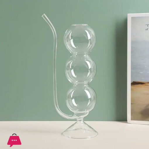 Hand Blown Bubble Glass Cocktail Flute with Straw Multi-Purpose Water Glass 1pc