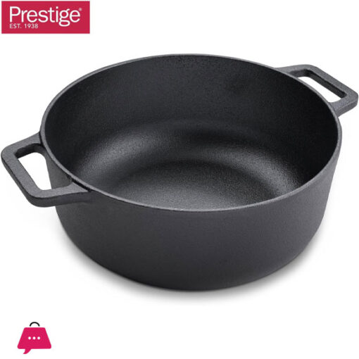 Prestige Cast Iron Casserole 24 CM Induction with Glass Lid Biryani Pot with Heavy Bottom Cast Iron Cookware - 48897