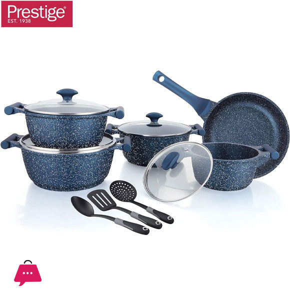 Prestige Essentials Granite 12 Piece Non-Stick Cookware sets Induction Base Blue - 80966