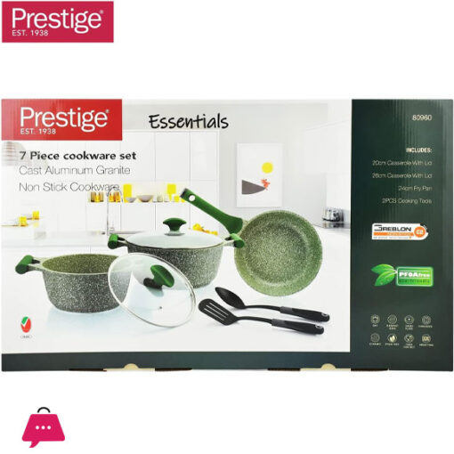 Prestige Essentials Granite 7 Piece Non-Stick Cast Aluminium Cookware sets Induction Base - Green - 80960