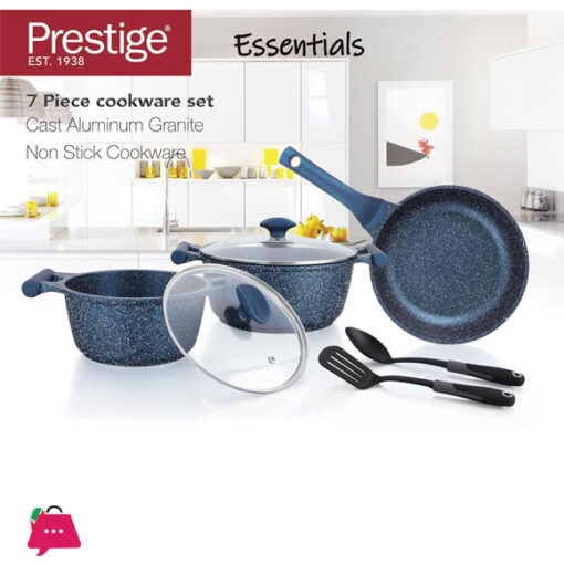 Prestige Essentials Granite Non-Stick Cookware Sets Induction Base Blue 7 Piece - 80959