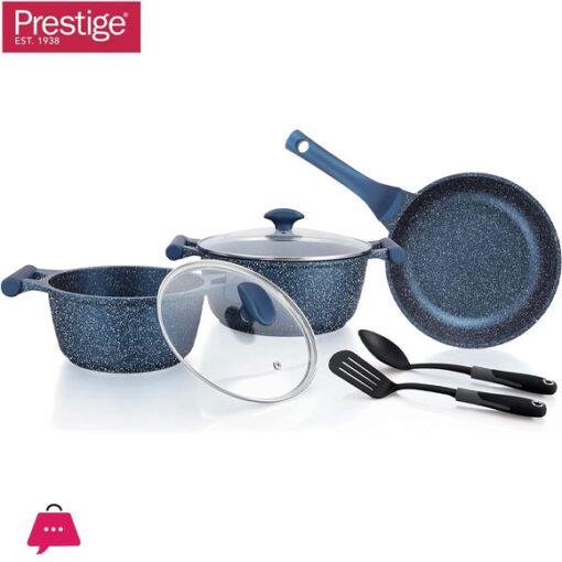 Prestige Essentials Granite Non-Stick Cookware Sets Induction Base Blue 7 Piece - 80959