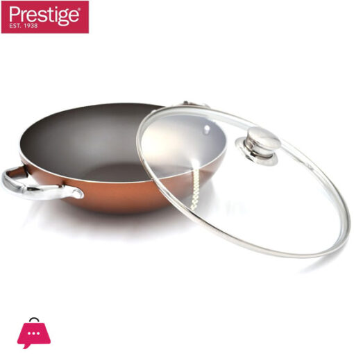 Prestige Ultra Non Stick Kadai with Glass Lid and Induction-Based Triple Layered Non-Stick Coated Wok - 28CM