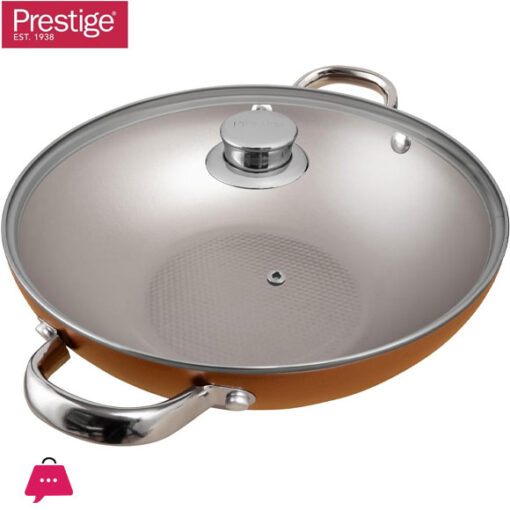 Prestige Ultra Non Stick Kadai with Glass Lid and Induction-Based Triple Layered Non-Stick Coated Wok - 28CM