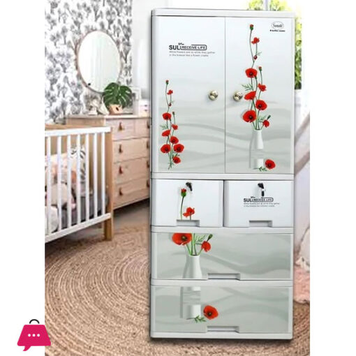 Sonati Wardrobe Multipurpose Staorage Drawer - Toy Almari Hanging Portion Cupboard Decorative Style - Almari Cabinet Portable With 6 Drawer