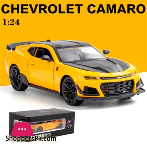 1/24 Alloy Die Cast Camaro Sports Car Model Toy Vehicle Simulation Sound Light Pull Back Collection Toys For Children