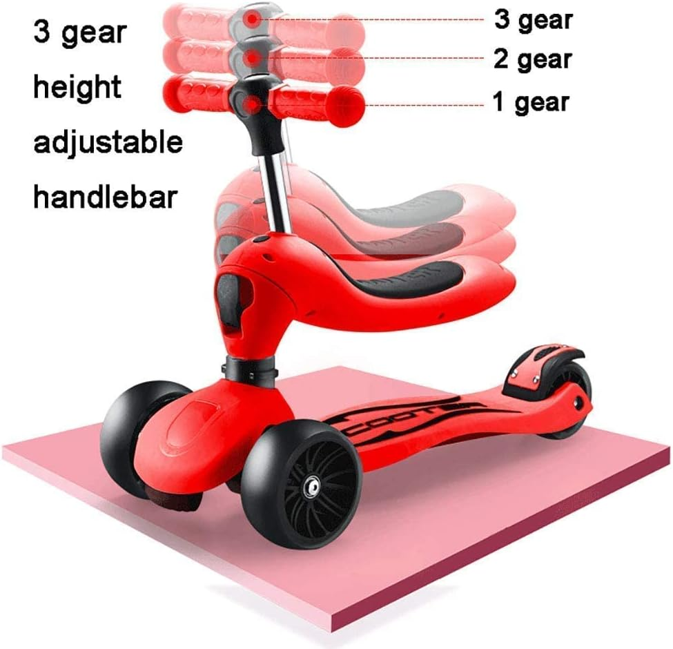 2-in-1 Kids Toddler Scooter with Removable Seat 3 Wheel Scooter for Boys Girls Adjustable Height Extra Wide Deck Scooter 2-8 Years Kids