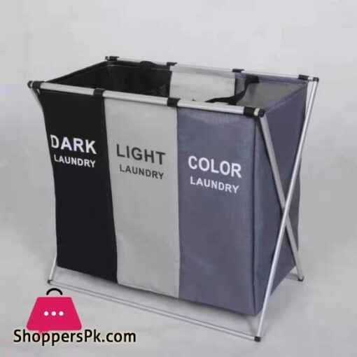 3 Compartments Clothes Laundry Basket Foldable Storage Basket