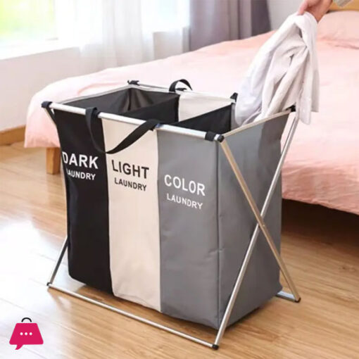 3 Compartments Clothes Laundry Basket Foldable Storage Basket