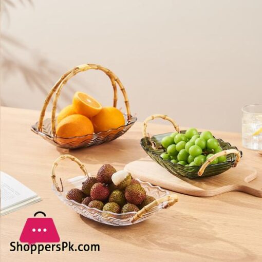 Acrylic Fruit Tray with Rattan Handle