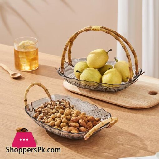 Acrylic Fruit Tray with Rattan Handle