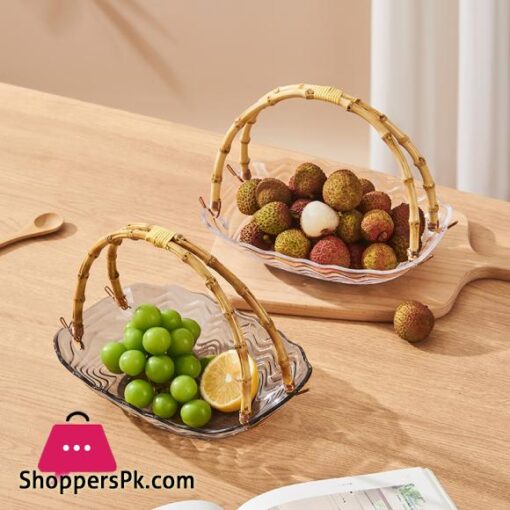 Acrylic Fruit Tray with Rattan Handle