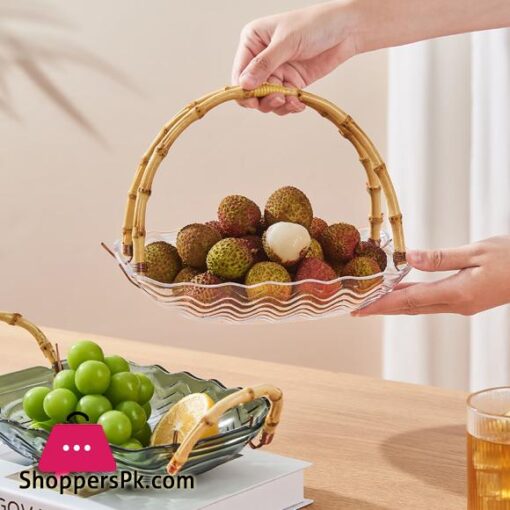 Acrylic Fruit Tray with Rattan Handle