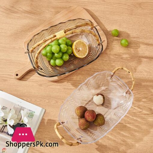 Acrylic Fruit Tray with Rattan Handle