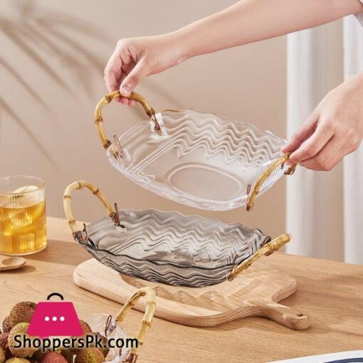 Acrylic Fruit Tray with Rattan Handle