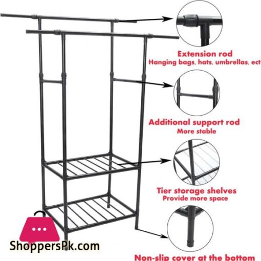 Clothes Rails Heavy Duty Garment Racks for Hanging Clothes with Shelves Double Rods Shape 1