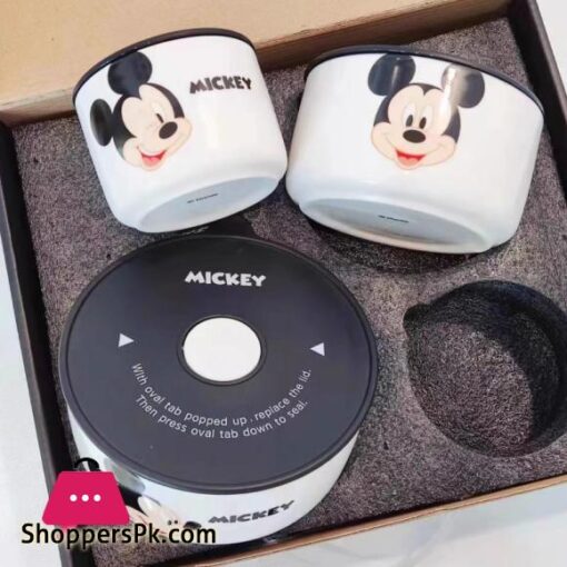 Disney Ceramic Bowl With Lid Microwave Oven Bowl 3 Pcs Student Thicken Lunch Box - Image 3