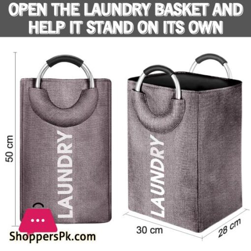 Foldable Handheld Laundry Basket Toy Storage Basket with Ring Padded Aluminum Handle