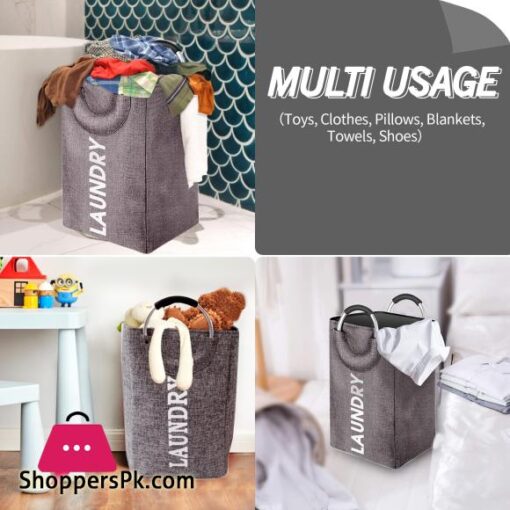 Foldable Handheld Laundry Basket Toy Storage Basket with Ring Padded Aluminum Handle