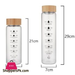 Glass Water Bottle with Time Marker Motivational Cup for Sport Fitness Leakproof Drinking Bottle 1000ml