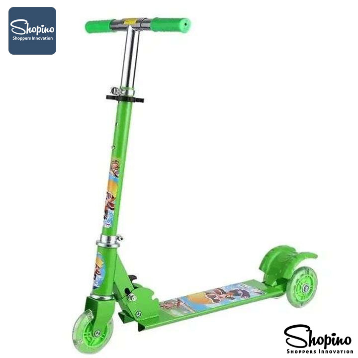 Shopino Kids Scooter Foldable - Black & Transparent Wheel - Bacchon ki Scooty - Adjustable Height - 2-8 Years Kids