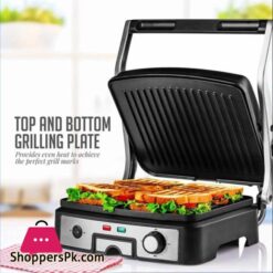 Imported National Electric Panini Press Contact Griller Commercial Contact Griller 180 Degree Flat Contact Grill Griller for Barbeque Burger Grilled Cheese Non Stick Double Sided Flat Plates Complete 5 Years Warranty Model GR 6066