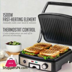 Imported National Electric Panini Press Contact Griller Commercial Contact Griller 180 Degree Flat Contact Grill Griller for Barbeque Burger Grilled Cheese Non Stick Double Sided Flat Plates Complete 5 Years Warranty Model GR 6066