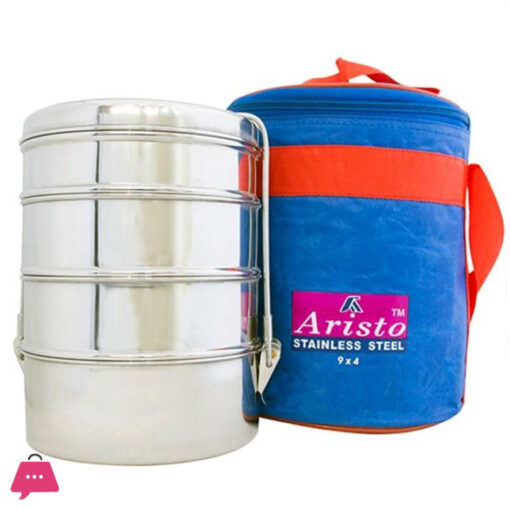 Indian Stainless Steel Tiffin Lunch Box with Hot Bag 9X4