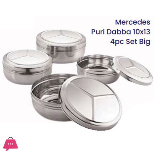 Indian Steel Puri Dabba Set Mercedes Beautiful Perfect For Chapati - 4pcs