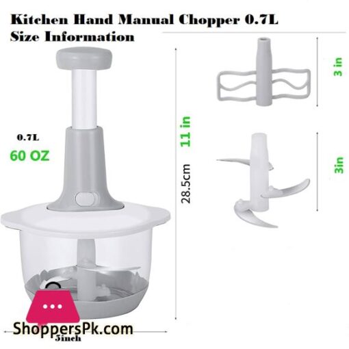 Manual Food Chopper 07L Speedy Chopper with 3 Curved Stainless Steel Blades Handheld Vegetable Chopper Mincer Mixer to Chop Fruits Vegetables Ginger Herbs Garlics