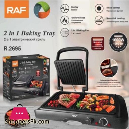 New RAF Multifunctional Non Stick Panini Grill Maker 1600W 2 in 1 Baking Tray Black