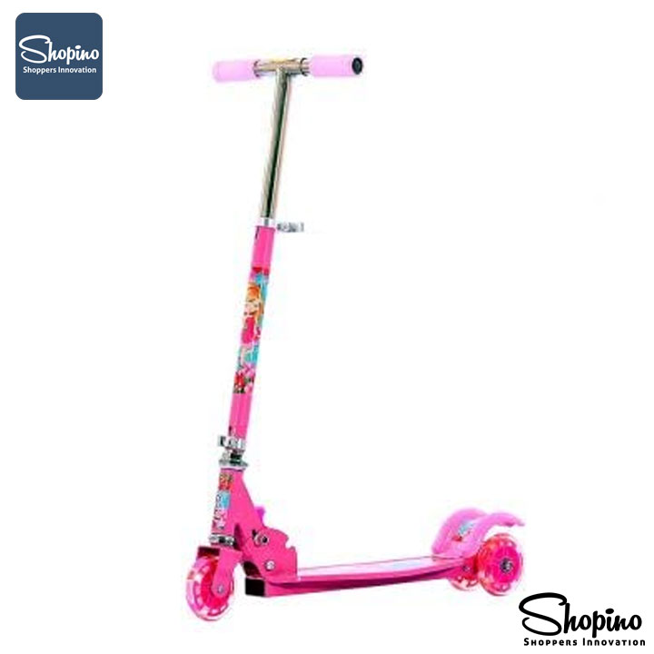 Shopino Kids Scooter Foldable - Black & Transparent Wheel - Bacchon ki Scooty - Adjustable Height - 2-8 Years Kids