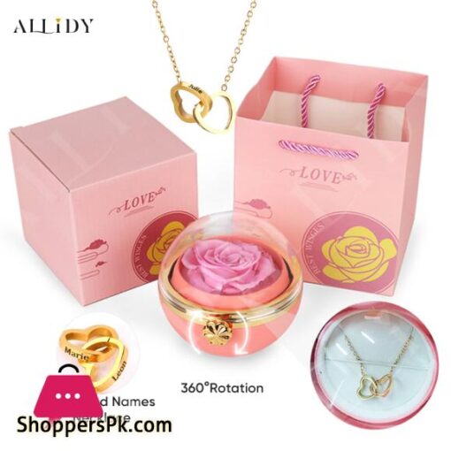 Rotating Rose Flower Jewelry Box Necklace Set Gift Box with for Friend