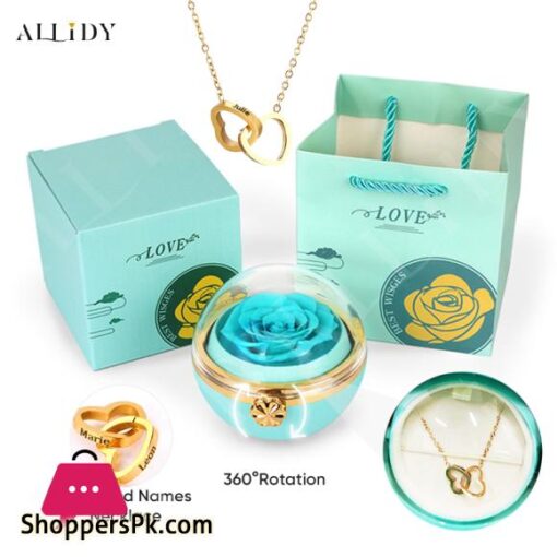 Rotating Rose Flower Jewelry Box Necklace Set Gift Box with for Friend