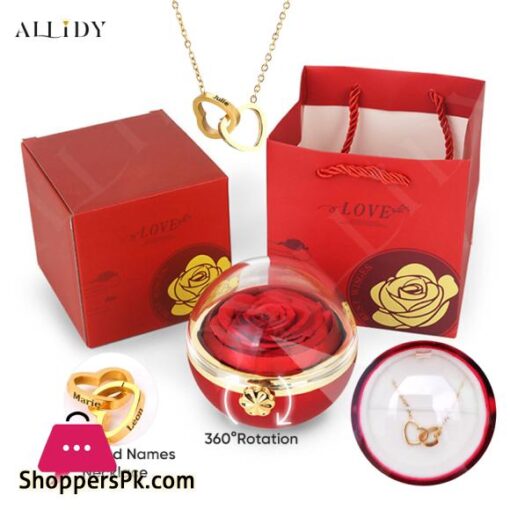 Rotating Rose Flower Jewelry Box Necklace Set Gift Box with for Friend