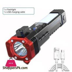 USB Charging Super Bright LED Flashlight with Safety Hammer Side Light Torch Light Portable Lantern Outdoor Adventure Lighting