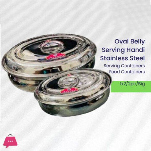 Aristo Indian Oval Belly Serving Handi Stainless Steel Serving Donga Food Containers Set of 2