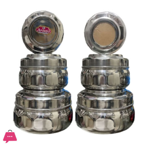 Aristo Indian Stainless Steel Diamond See Thru Puri Dabba 7x9 Set of 3