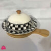 Ceramic Checkered Serving Dish With Bamboo Liner