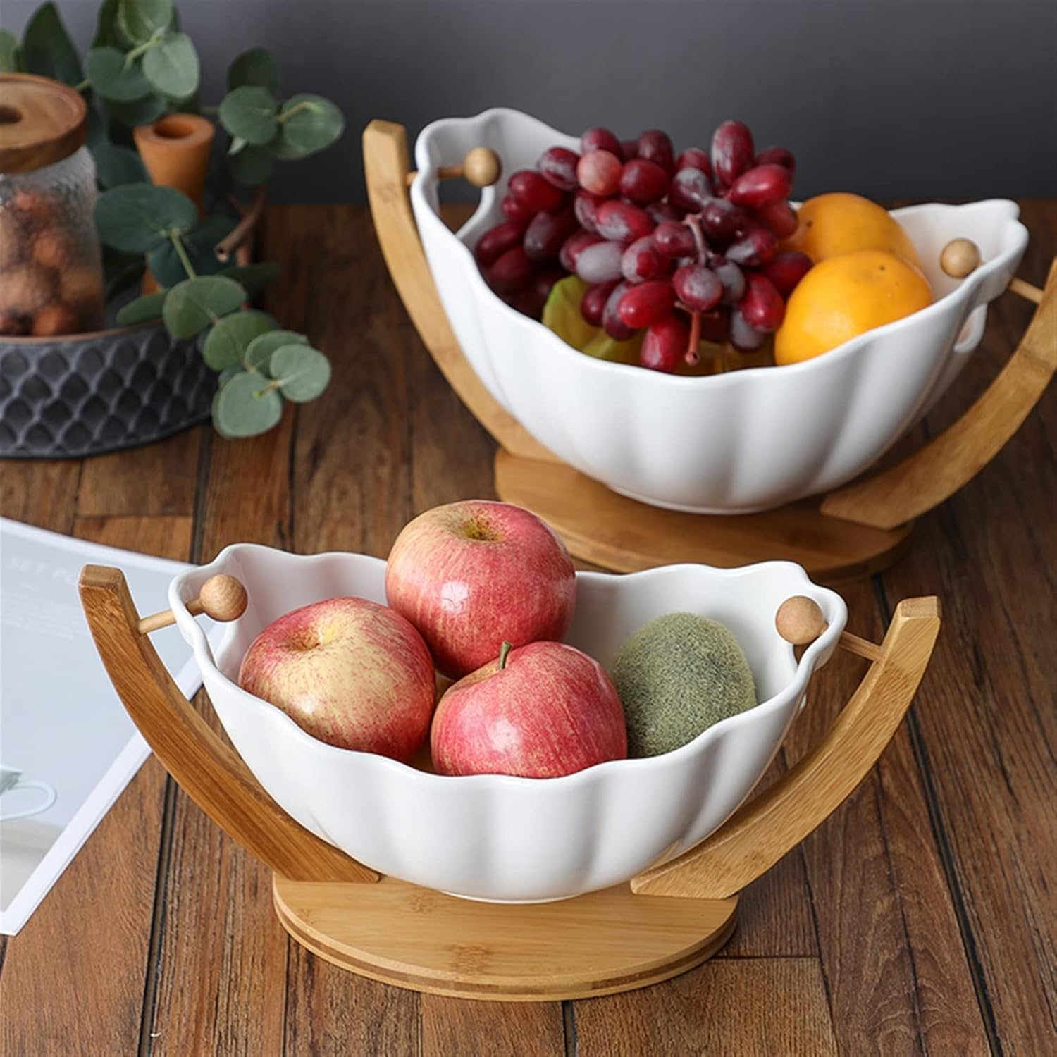 Ceramic Fruit Bowl Salad Bowl Living Room Decoration Solid Color Snack Cradle Fruit Bowl