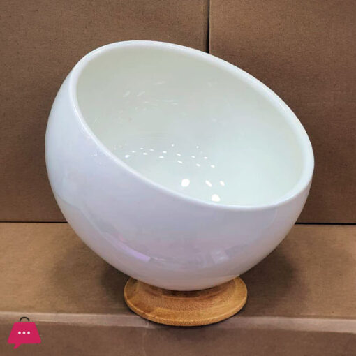 Ceramic Serving Bowl with Bamboo Base