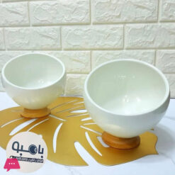 Ceramic Serving Bowl with Bamboo Base