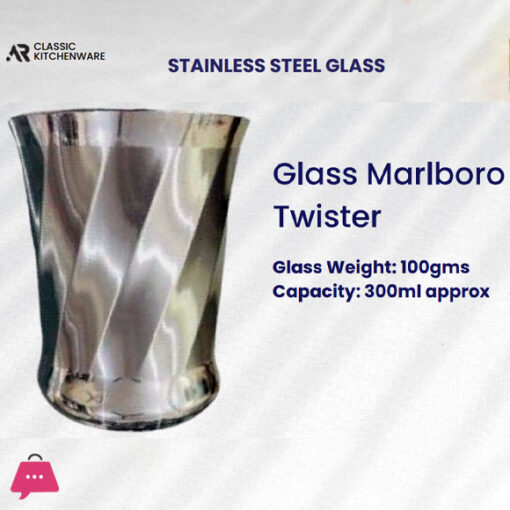 Classic Kitchenware Indian Stainless Steel Marlboro Twister Glass 300ML 1-Pcs