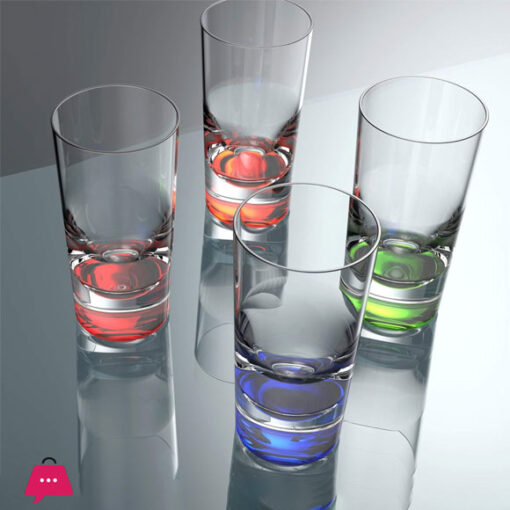 Clear Acrylic Plastic Teardrop Drinking Glass with Heavy Colored Base Tumbler Set of 6