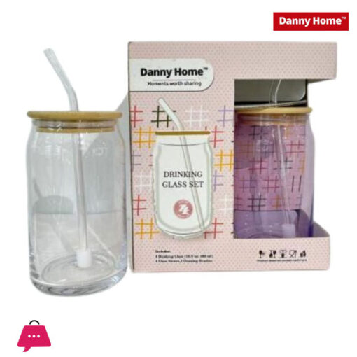 Danny Home Drinking Glass With Straw 4 x 480ml