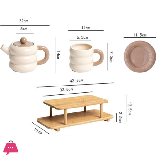 Dounts Porcelain Tea Set on a Wooden Stand 16-Piece - Image 5