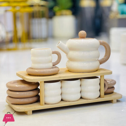 Dounts Porcelain Tea Set on a Wooden Stand 16-Piece