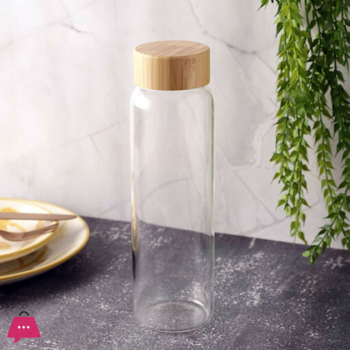 Glass Cylinder Bottle with Wooden Lid 1.0Ltr