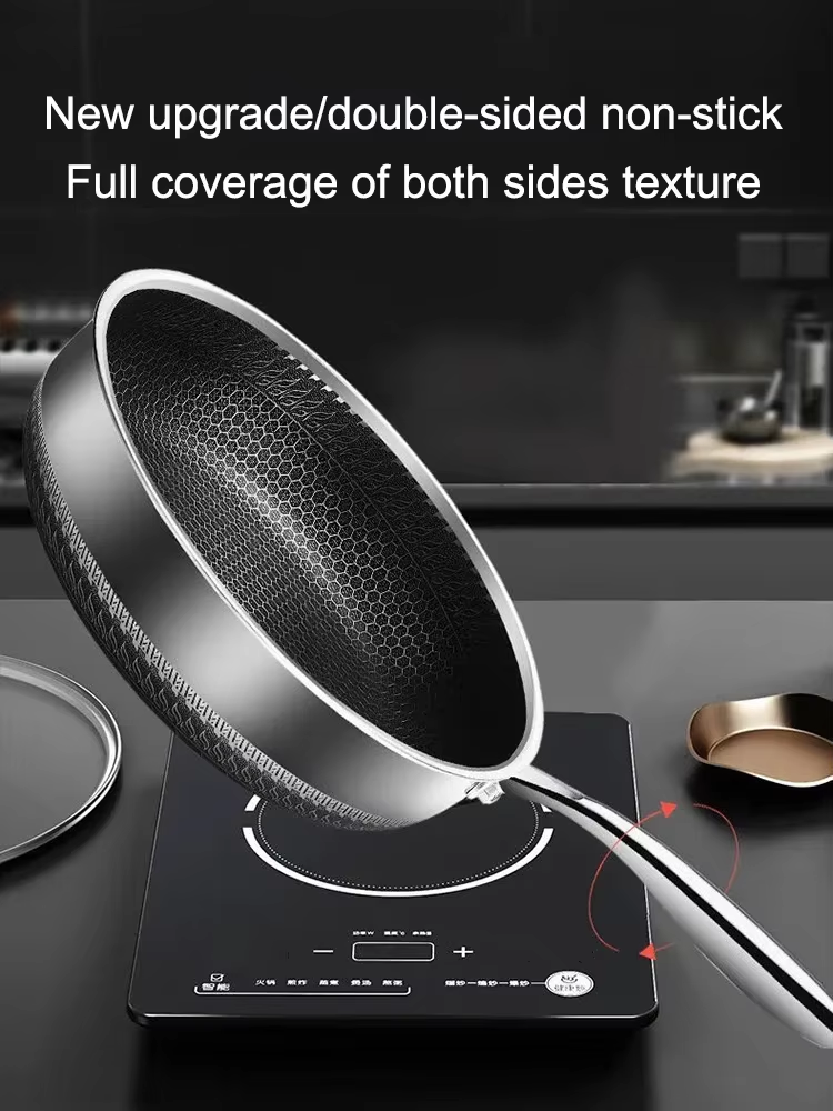 Honeycomb Laser Coated Stainless Steel Frying Pan Non-stick Omelet Pan - 26CM